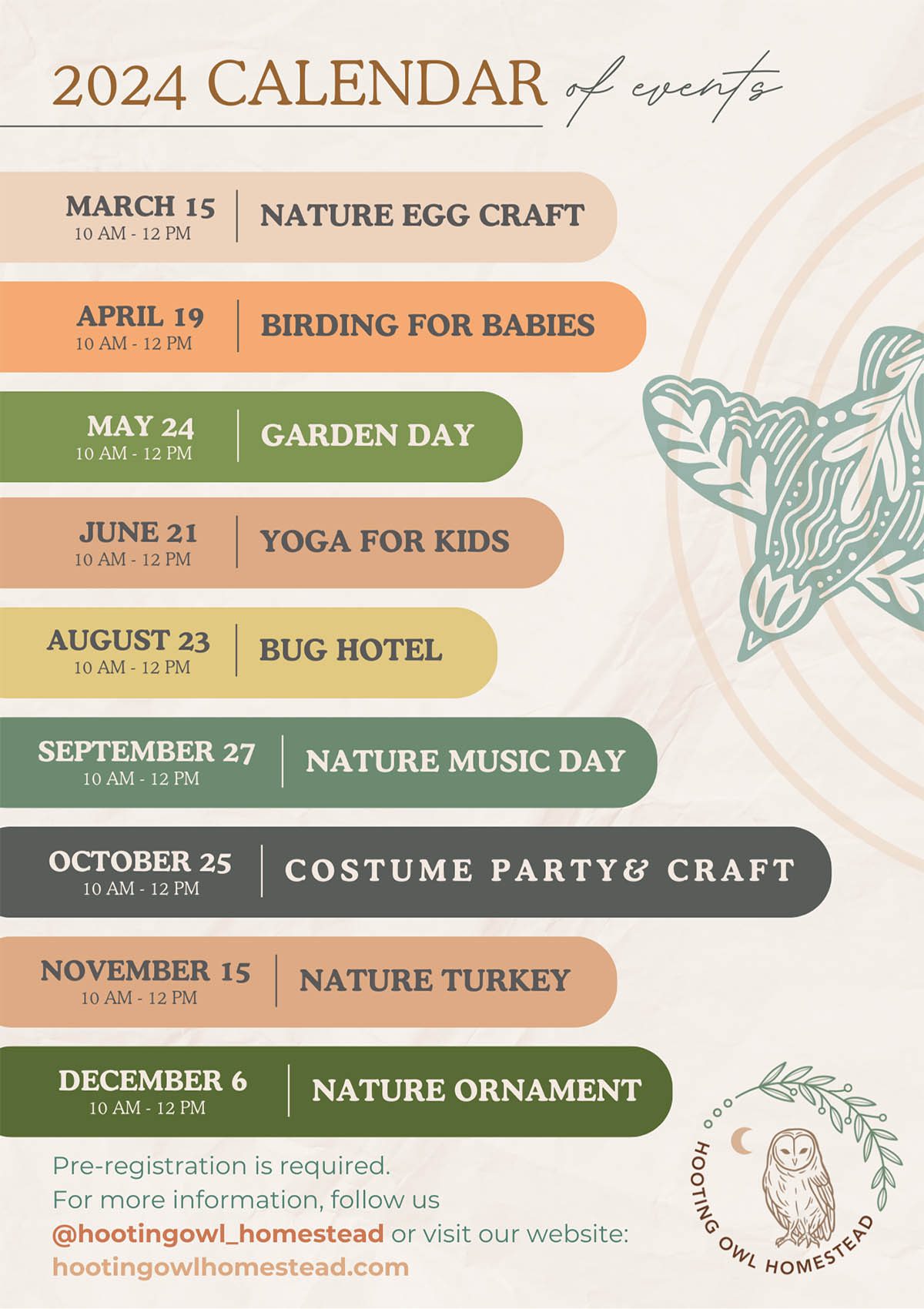 Events Calendar Hooting Owl Homestead
